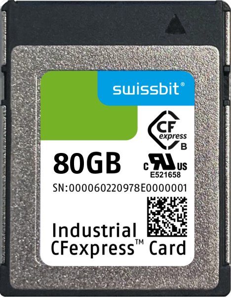 Industrial CFexpress Card, G2600, 80 GB, 3D pSLC Flash, -40°C to +85°C