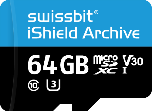 Secure microSD Card, PS-66u iShield Archive, 64 GB, 3D pSLC Flash, -40°C to +85°C