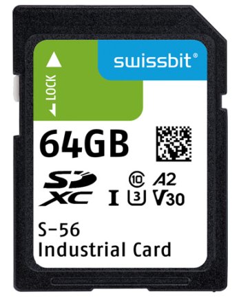 Industrial SD Card, S-56, 64 GB, 3D pSLC Flash, -25°C to +85°C
