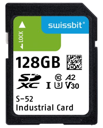 Industrial SD Card, S-52, 128 GB, 3D TLC Flash, -40°C to +85°C