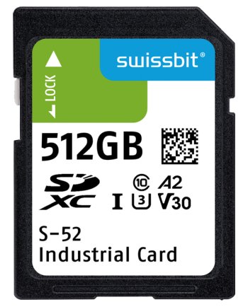Industrial SD Card, S-52, 512 GB, 3D TLC Flash, -40°C to +85°C