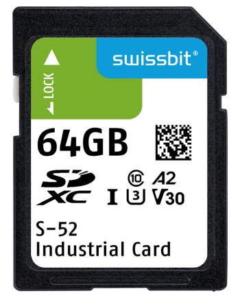 Industrial SD Card, S-52, 64 GB, 3D TLC Flash, -40°C to +85°C