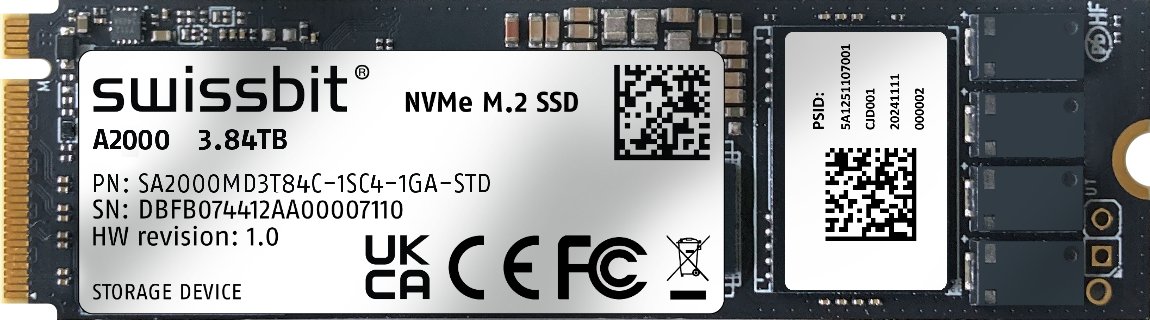 Industrial M.2 PCIe SSD, A2000, 480 GB, 3D TLC Flash, 0°C to +70°C
