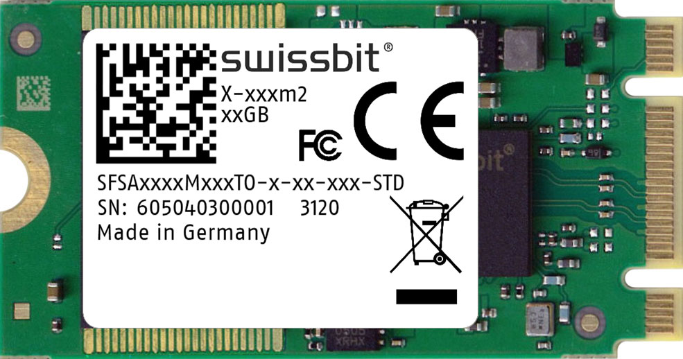 Industrial M.2 SATA SSD, X-86m2 (2242), 40 GB, 3D pSLC Flash, 0°C to +70°C