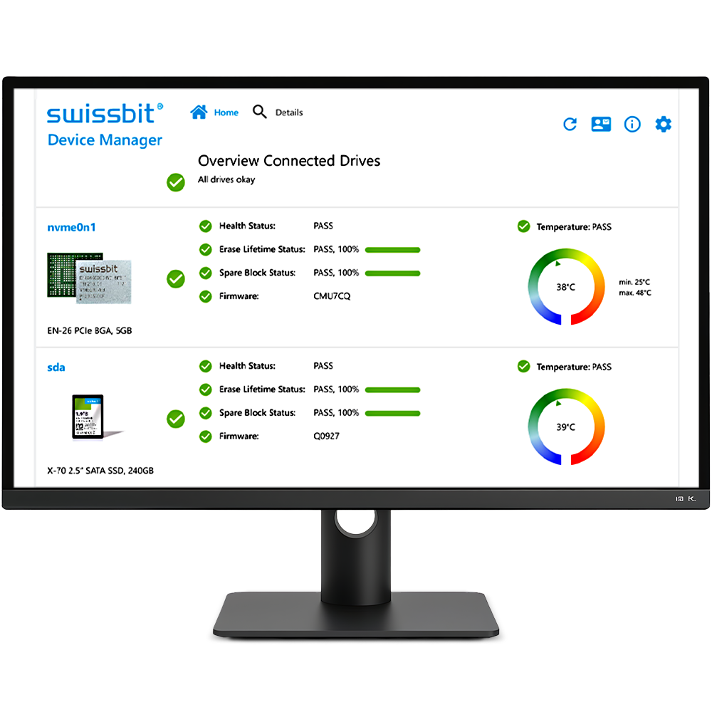 swissbit Device Manager - overview connected drives